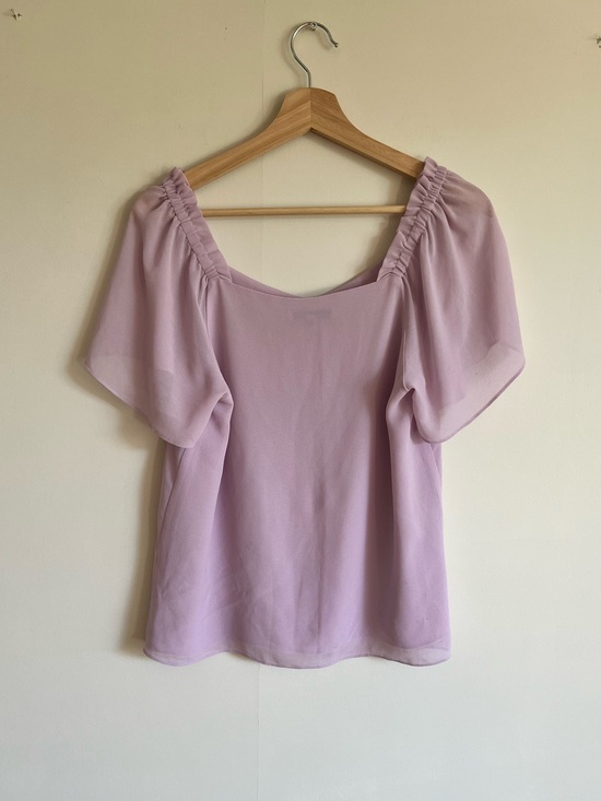 Naked Zebra Tops - Naked Zebra Lilac Puff-Sleeve Square Neck Blouse